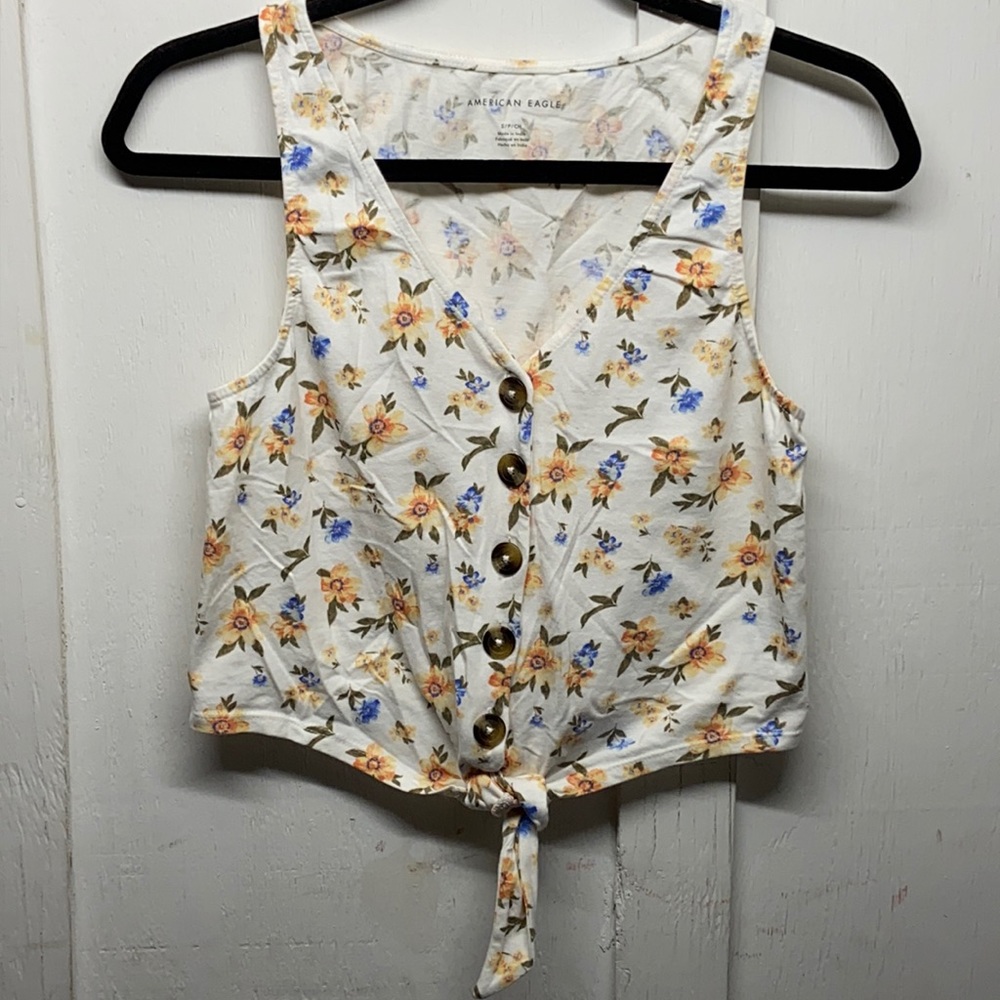 AE floral button up crop  tank
